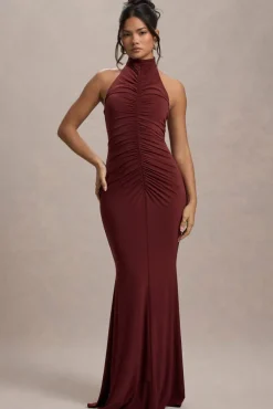 Arietta | Port High-Neck Ruched Fishtail Maxi Dress