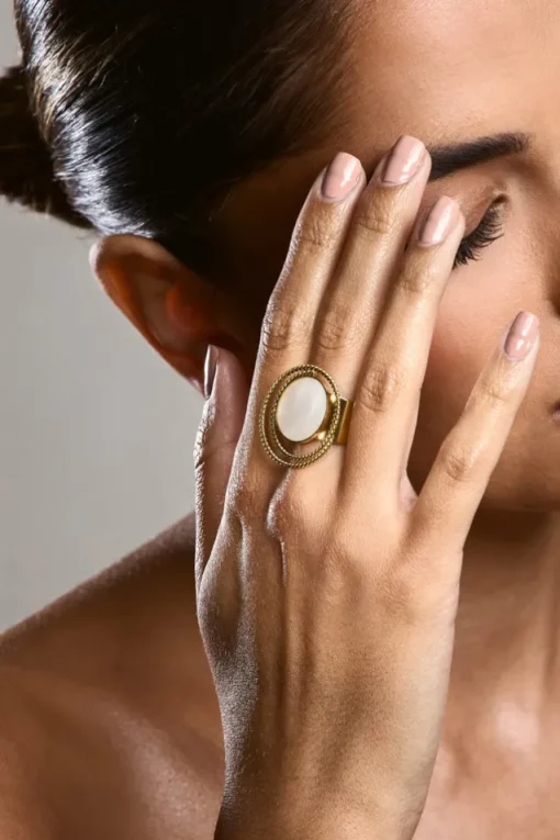 Arista | Gold Adjustable Pearl Pendant Ring
