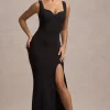 Ashburn | Black Strappy Sweetheart Split Maxi Dress