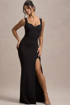 Ashburn | Black Strappy Sweetheart Split Maxi Dress
