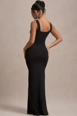 Ashburn | Black Strappy Sweetheart Split Maxi Dress