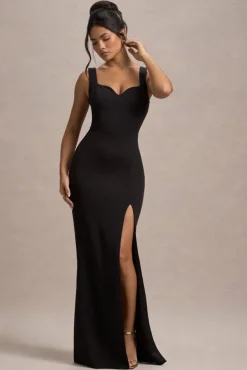 Ashburn | Black Strappy Sweetheart Split Maxi Dress