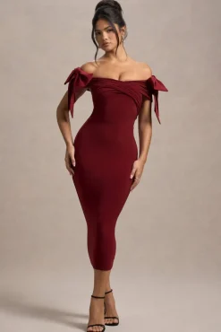 Ashleigh | Port Bardot Midi Dress With Bows