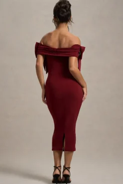 Ashleigh | Port Bardot Midi Dress With Bows