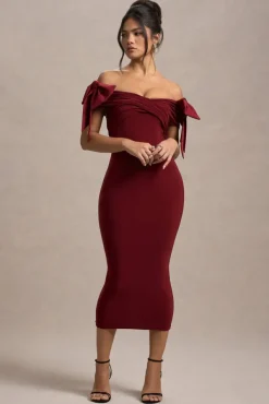Ashleigh | Port Bardot Midi Dress With Bows