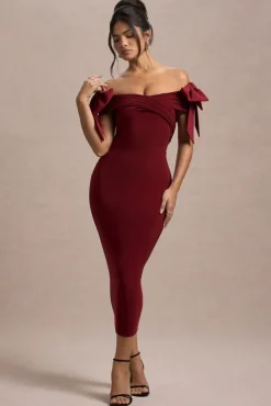 Ashleigh | Port Bardot Midi Dress With Bows