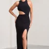 Ashley | Black Asymmetric Sleeveless Cut-Out Split Maxi Dress