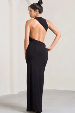Ashley | Black Asymmetric Sleeveless Cut-Out Split Maxi Dress