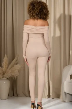 Ashmara | Champagne Bardot Skinny-Leg Maternity Jumpsuit