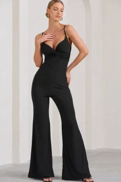 Aspiration | Black Knot Detail Ruched Jumpsuit