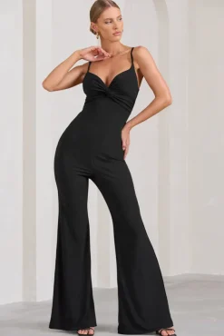 Aspiration | Black Knot Detail Ruched Jumpsuit
