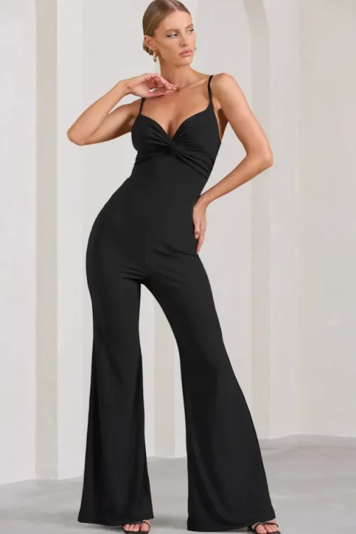 Aspiration | Black Knot Detail Ruched Jumpsuit