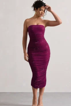 Astro | Dark Pink Embellished Bandeau Midi Dress