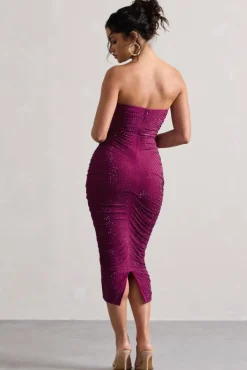 Astro | Dark Pink Embellished Bandeau Midi Dress