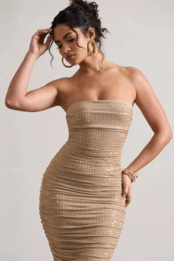 Astro | Gold Embellished Bandeau Midi Dress