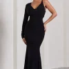 At Dusk | Black One-Sleeved Cowl-Neck Fishtail Maxi Dress