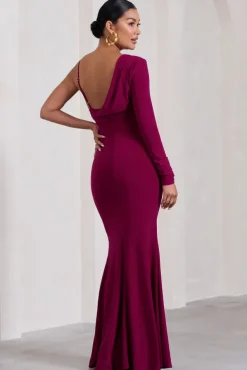 At Dusk | Dark Cherry Maternity One-Sleeved Cowl-Neck Fishtail Maxi Dress