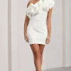 At The Opera | White Satin One Shoulder Ruffled Mini Dress