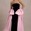 Attention | Black Strapless Maxi Dress With Pink Satin Bows