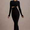 Attina | Black Long-Sleeve Twisted Cut-Out Maxi Dress