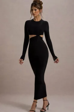 Attina | Black Long-Sleeve Twisted Cut-Out Maxi Dress