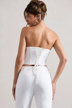 Aubriella | White Strapless Lace-Up Corset Top