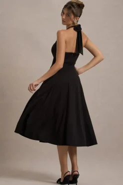 Auburn | Black Halter Skater Midi Dress