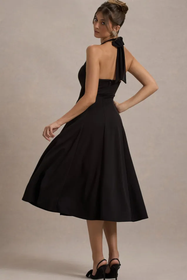Auburn | Black Halter Skater Midi Dress
