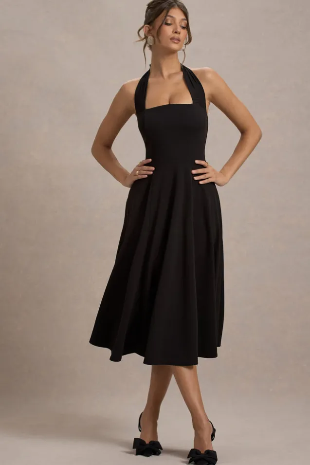 Auburn | Black Halter Skater Midi Dress