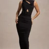 Audelia | Black Cut-Out Maxi Dress With Floral Corsages