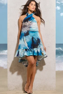 August | White Print Halter-Neck Smock Mini Dress