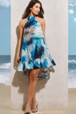 August | White Print Halter-Neck Smock Mini Dress