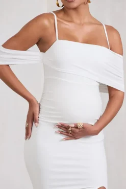 Augusta | White Mesh Bardot Strappy Split Maternity Maxi Dress
