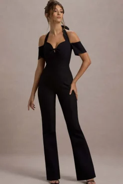 Aurea | Black Halter-Neck Flared-Leg Jumpsuit