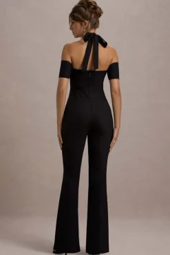 Aurea | Black Halter-Neck Flared-Leg Jumpsuit