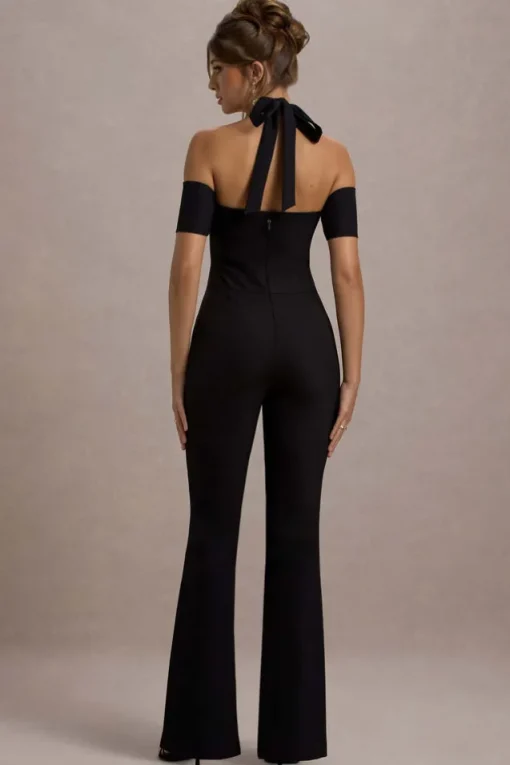 Aurea | Black Halter-Neck Flared-Leg Jumpsuit