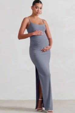 Aurelia | Grey Maternity Cami Maxi Dress With Split