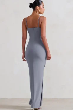 Aurelia | Grey Maternity Cami Maxi Dress With Split