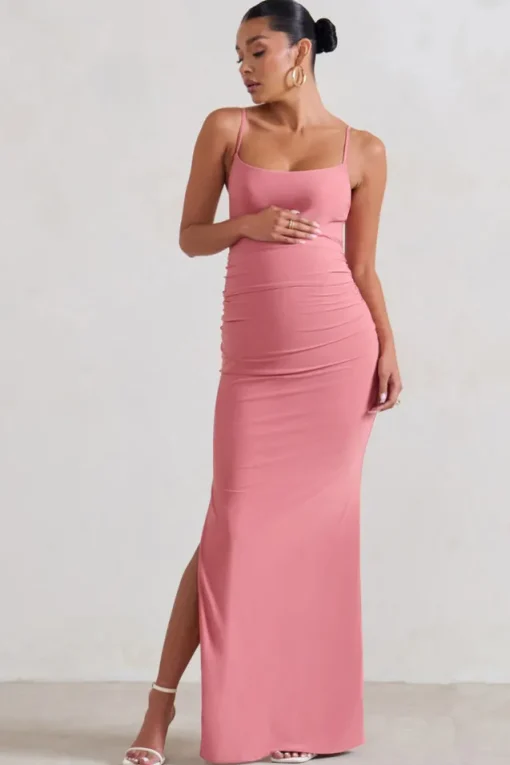 Aurelia | Pink Maternity Cami Maxi Dress With Split