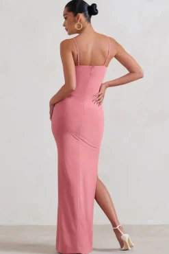 Aurelia | Pink Maternity Cami Maxi Dress With Split