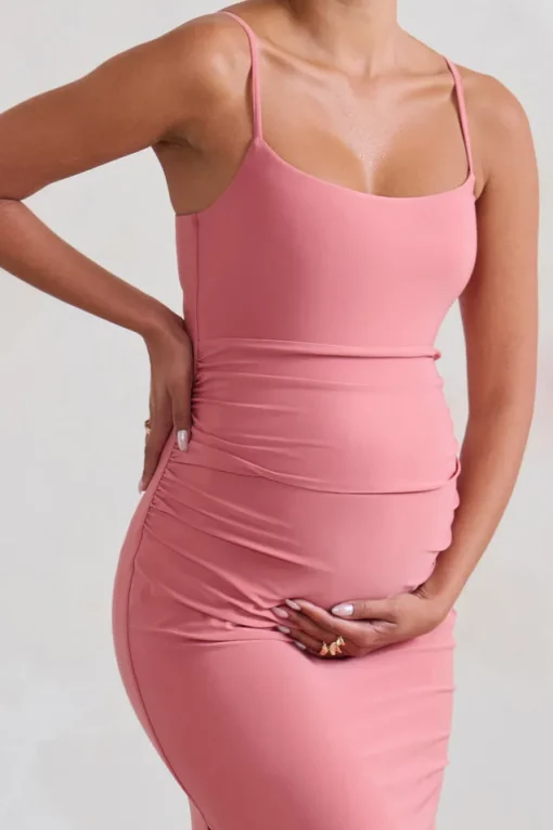 Aurelia | Pink Maternity Cami Maxi Dress With Split