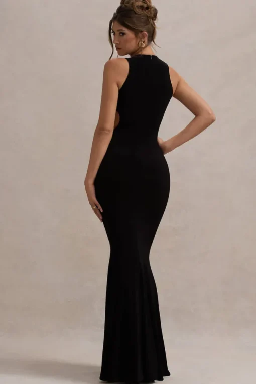 Aurelie | Black Cut-Out Maxi Dress With Bows
