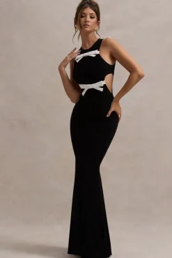 Aurelie | Black Cut-Out Maxi Dress With Bows