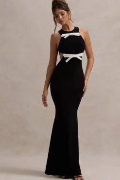 Aurelie | Black Cut-Out Maxi Dress With Bows