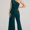 Aurora | Deep Green One Shoulder Cape Sleeve Jumpsuit