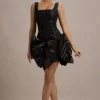 Aveline | Black Lace Square-Neck Mini Dress With Bows