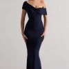 Avila | Navy Asymmetric Bardot Maxi Dress