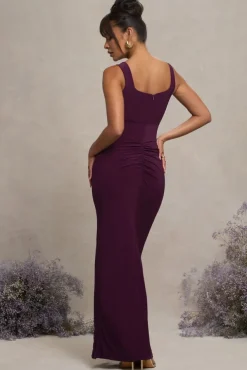 Avril | Plum Square Neck Maternity Maxi Dress with Split