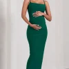 Azalea | Bottle Green Strappy Square-Neck Maternity Maxi Dress