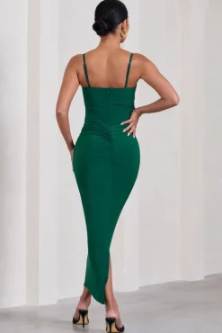 Azalea | Bottle Green Strappy Square-Neck Maternity Maxi Dress